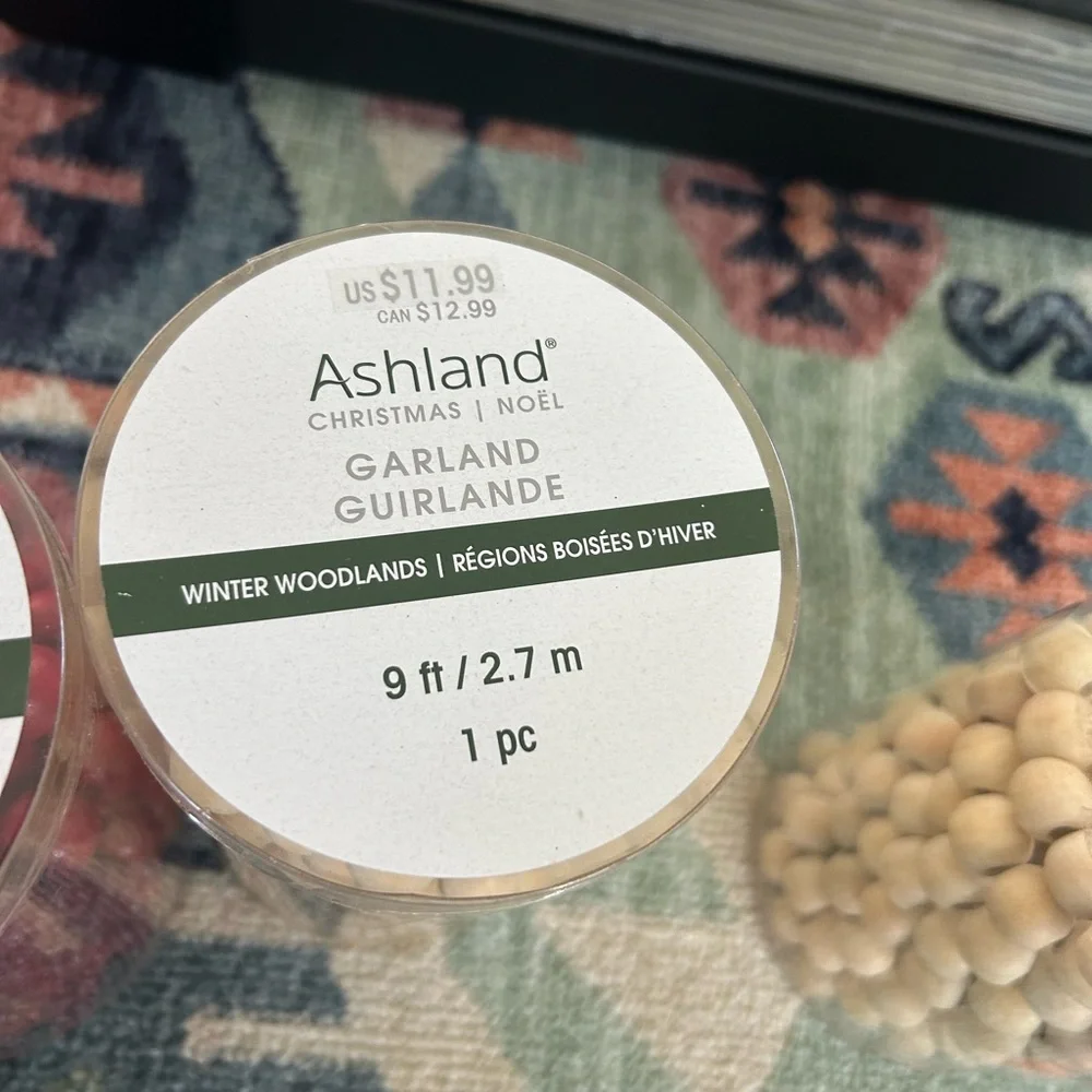 Ashland Winter Woodlands green & wooded beads x3
